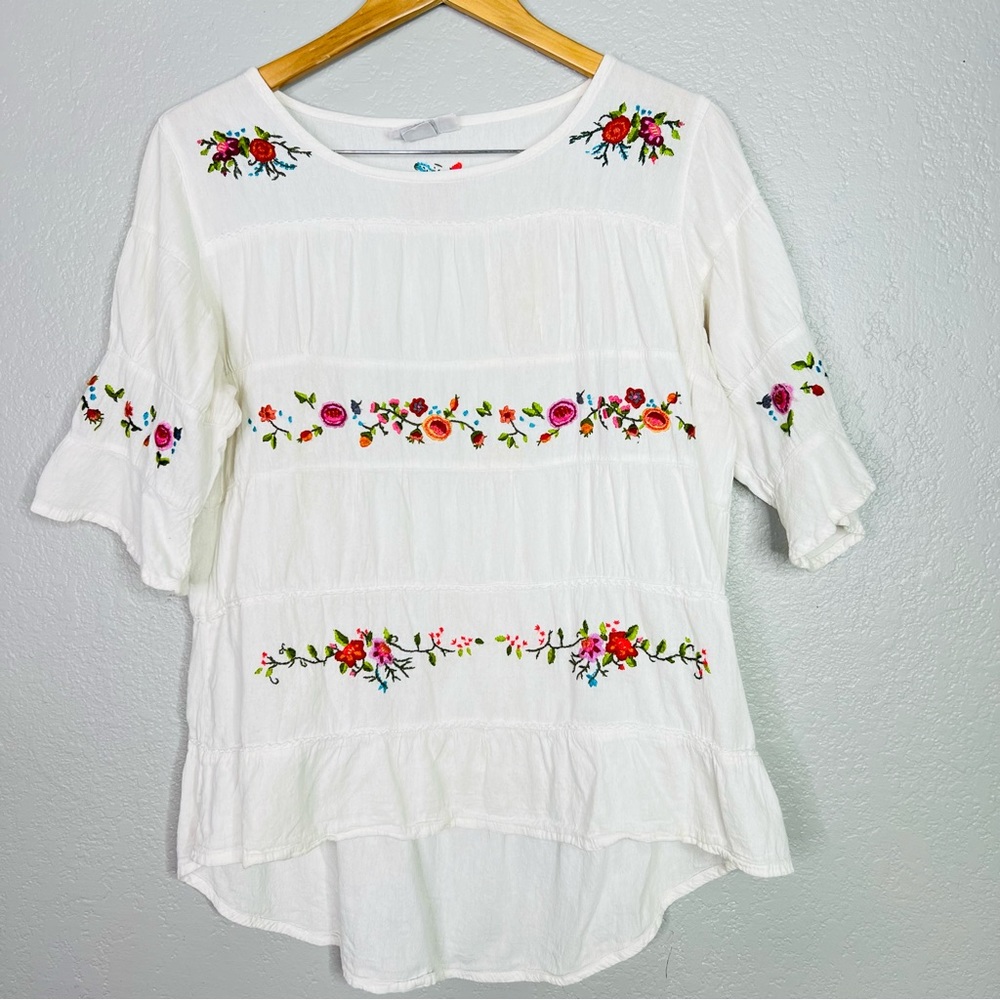 Vintage floral embroidered cotton tunic sz large